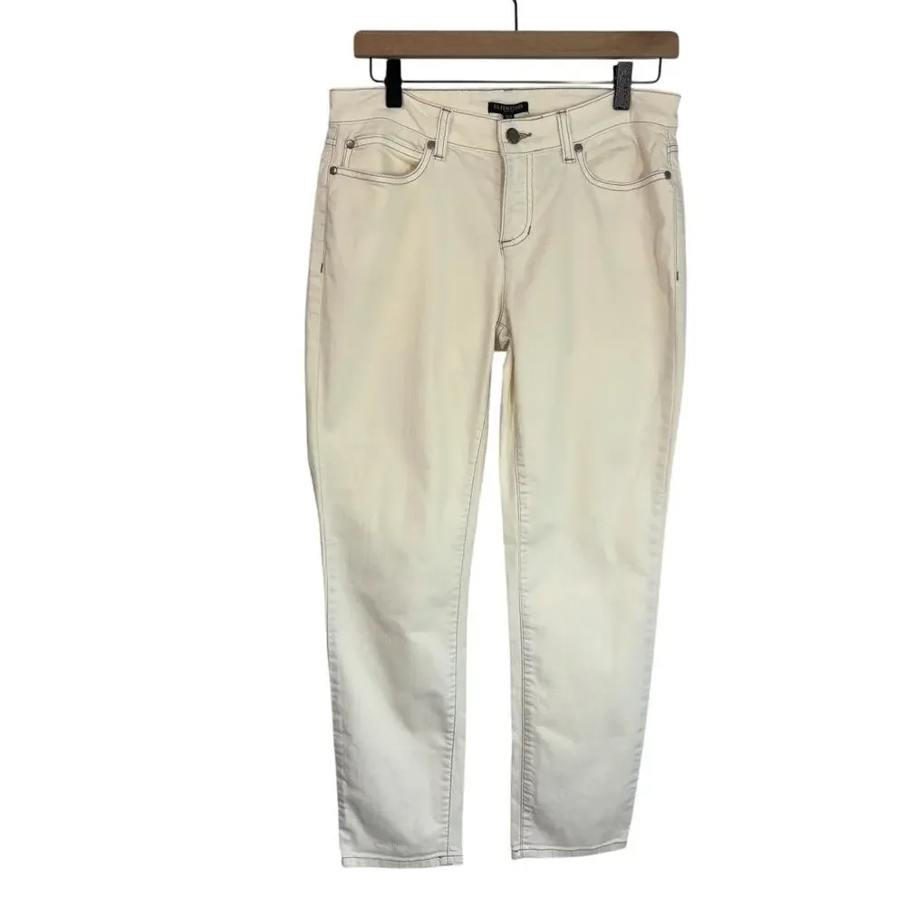 Eileen Fisher Womens Jeans 8 P‎ Off White Slim Straight Stretch Preppy Cotton